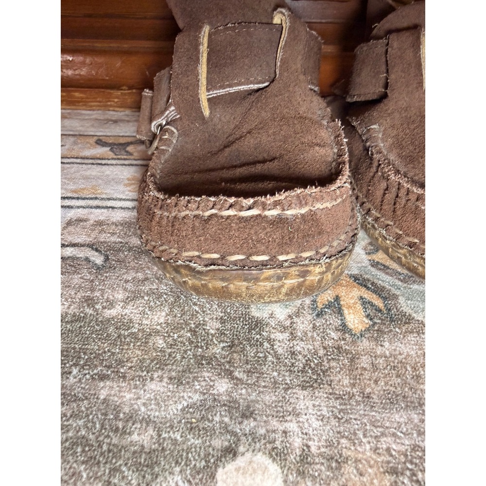 Quoddy Handcrafted Brown Suede Ring Buckle Moccasins Boho Whipstitch Loafers 7.5 - Picture 5 of 16